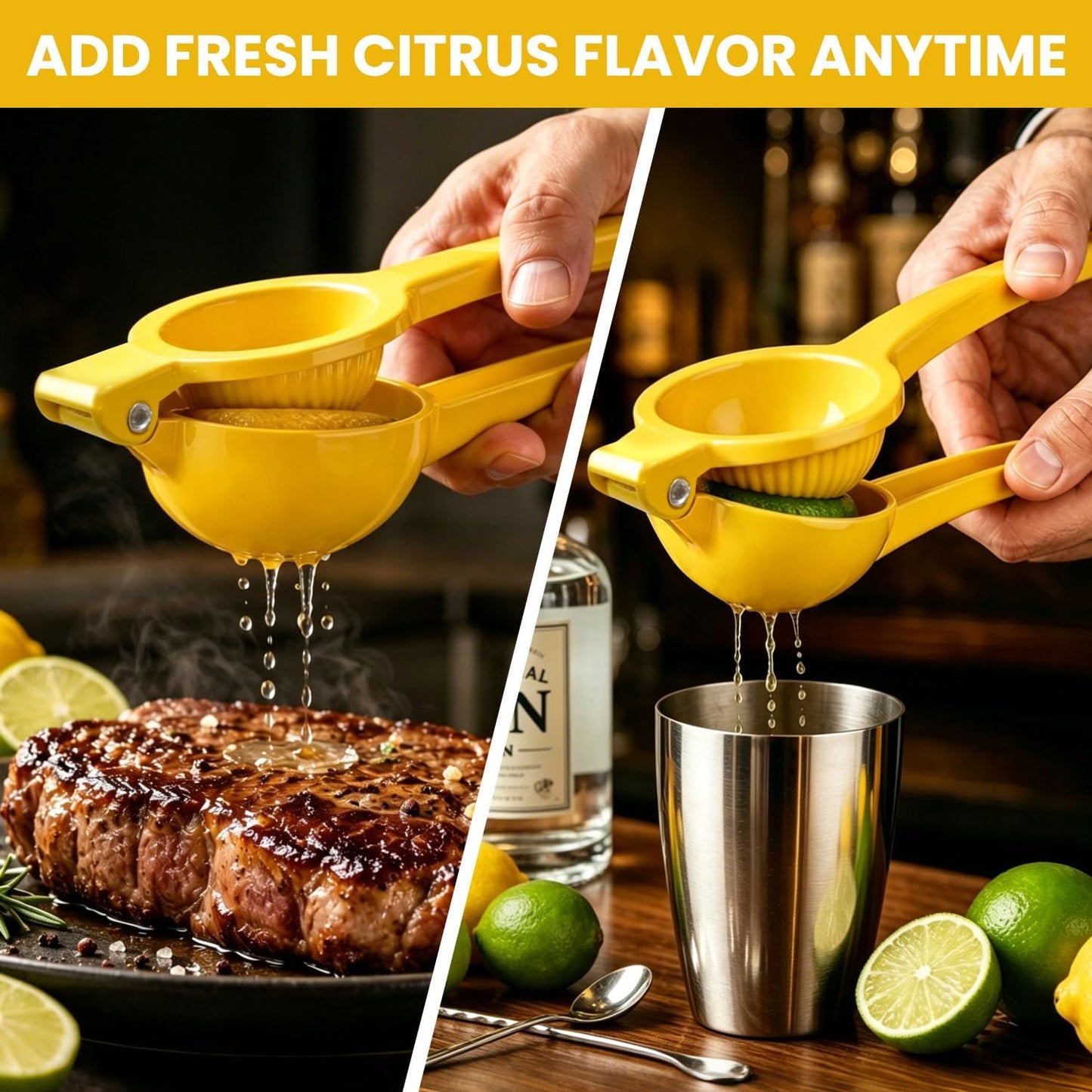 Lemon Squeezer, Fast Effortless Juice Extraction with Large Metal Citrus Juicer, Maximum Yield Heavy Duty Hand Lime Squeezer, Manual Lemon Juicer Press, Easy to Use w/Stainless Steel Zester