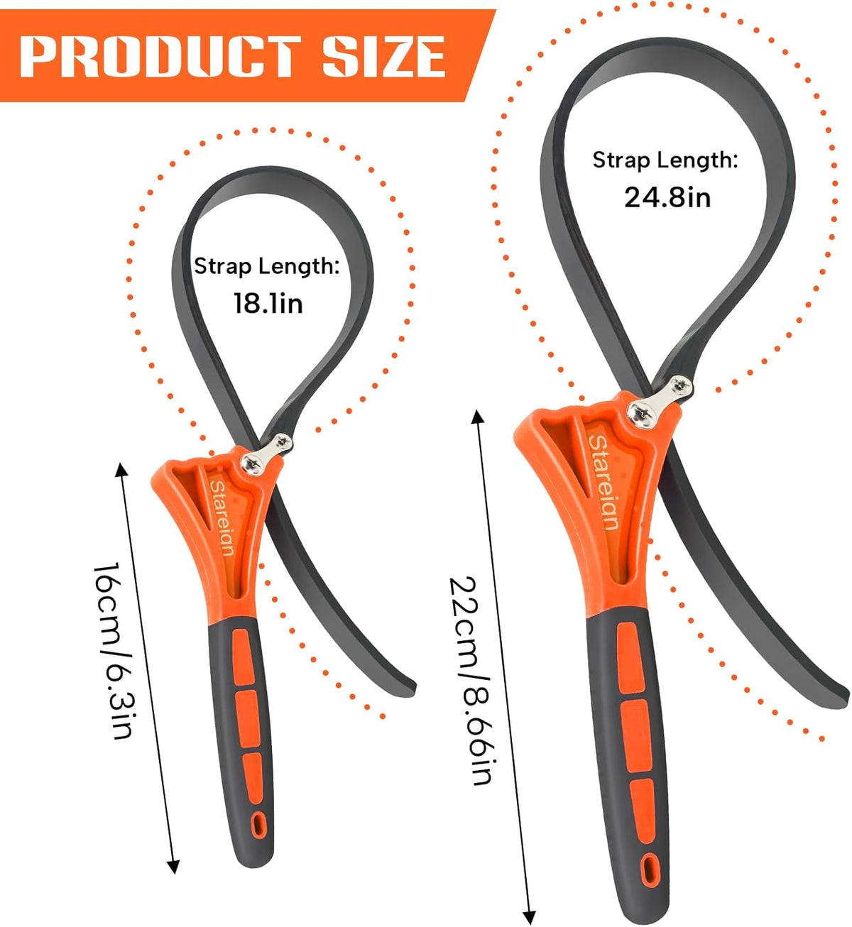 2-Pack Rubber Strap Wrench,Oil Filter Wrench Diameter 4" and 6" Heavy Duty Adjustable Blet Wrench for Jar Opener,Water Filter,Plumbing,Sink,Faucet(Orange)