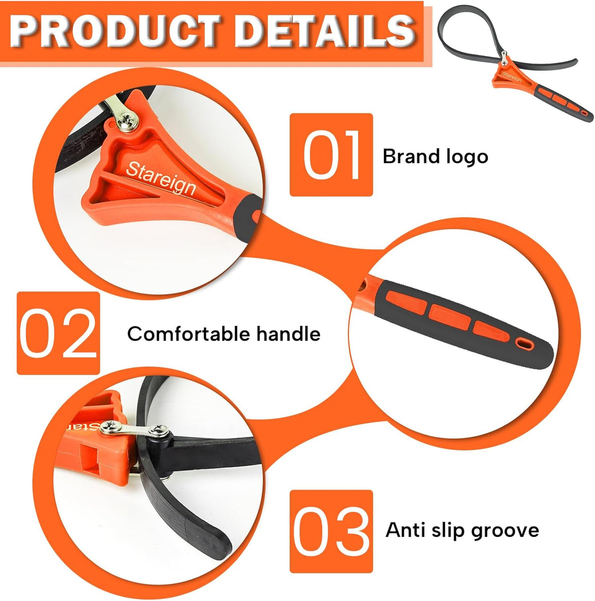 2-Pack Rubber Strap Wrench,Oil Filter Wrench Diameter 4" and 6" Heavy Duty Adjustable Blet Wrench for Jar Opener,Water Filter,Plumbing,Sink,Faucet(Orange)