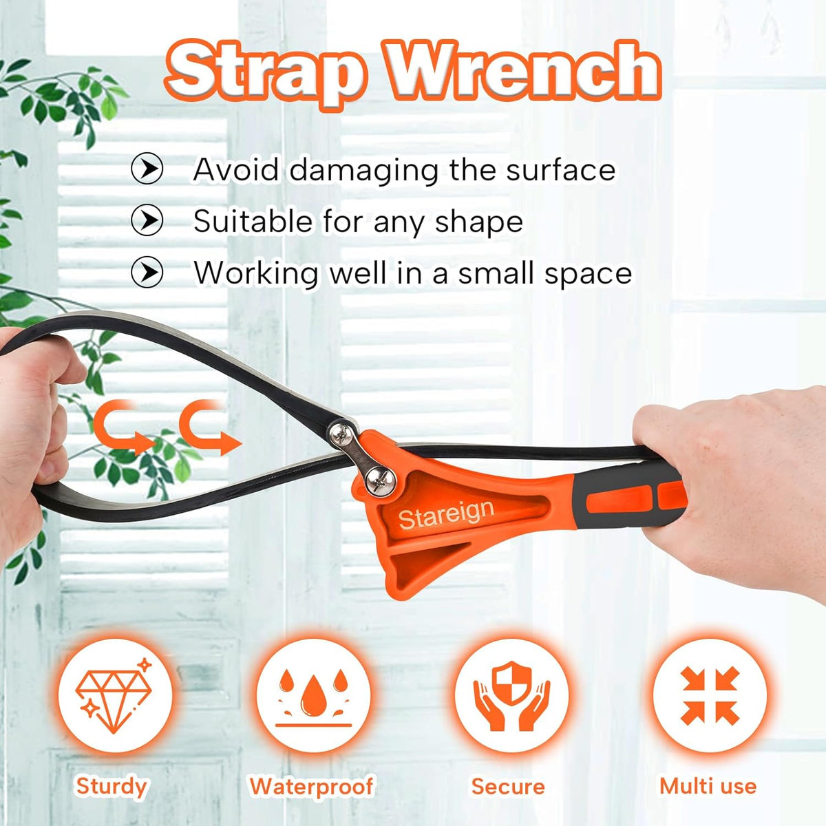 2-Pack Rubber Strap Wrench,Oil Filter Wrench Diameter 4" and 6" Heavy Duty Adjustable Blet Wrench for Jar Opener,Water Filter,Plumbing,Sink,Faucet(Orange)