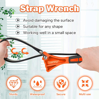 2-Pack Rubber Strap Wrench,Oil Filter Wrench Diameter 4" and 6" Heavy Duty Adjustable Blet Wrench for Jar Opener,Water Filter,Plumbing,Sink,Faucet(Orange)