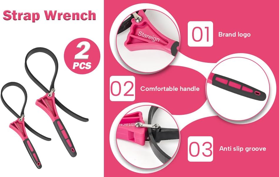 2-Pack Rubber Strap Wrench,Oil Filter Wrench Diameter 4" and 6" Heavy Duty Adjustable Blet Wrench for Jar Opener,Water Filter,Plumbing,Sink,Faucet(Orange)