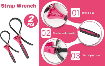 2-Pack Rubber Strap Wrench,Oil Filter Wrench Diameter 4" and 6" Heavy Duty Adjustable Blet Wrench for Jar Opener,Water Filter,Plumbing,Sink,Faucet(Orange)