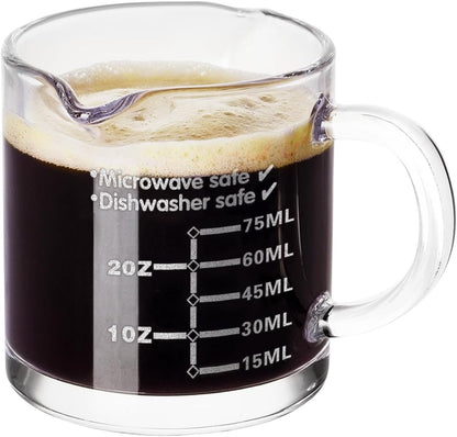 Ackers Etched Scale Espresso cup with Handle, Thickened Bottom and Wall, Double V-Shaped Spout,2.5OZ Milk Frothing Pitcher,75ML Milk Cup with Handle, Espresso Accessory(Pack of 2)