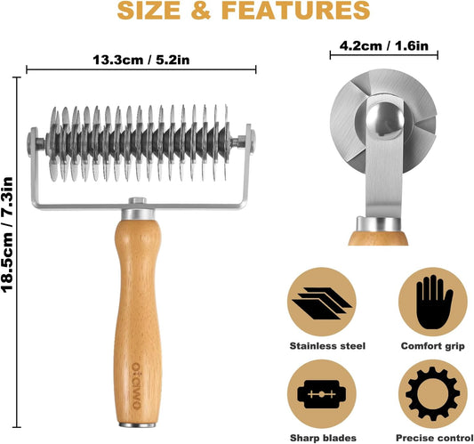 Lattice Pastry Cutter – Stainless Steel Roller Cutter with Wooden Handle for Pie, Beef Wellington, Pastry & Bread – Easy Lattice Pattern –