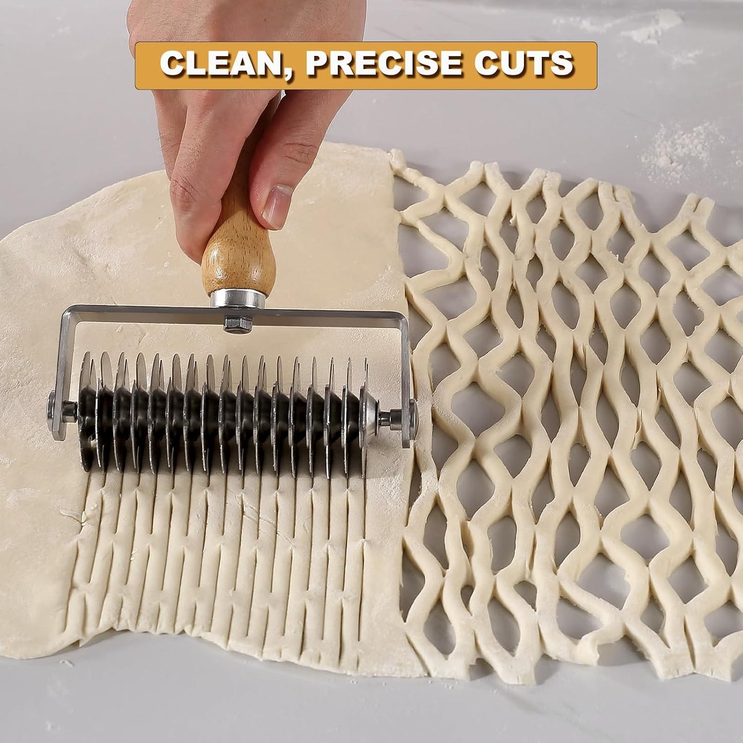 Lattice Pastry Cutter – Stainless Steel Roller Cutter with Wooden Handle for Pie, Beef Wellington, Pastry & Bread – Easy Lattice Pattern –