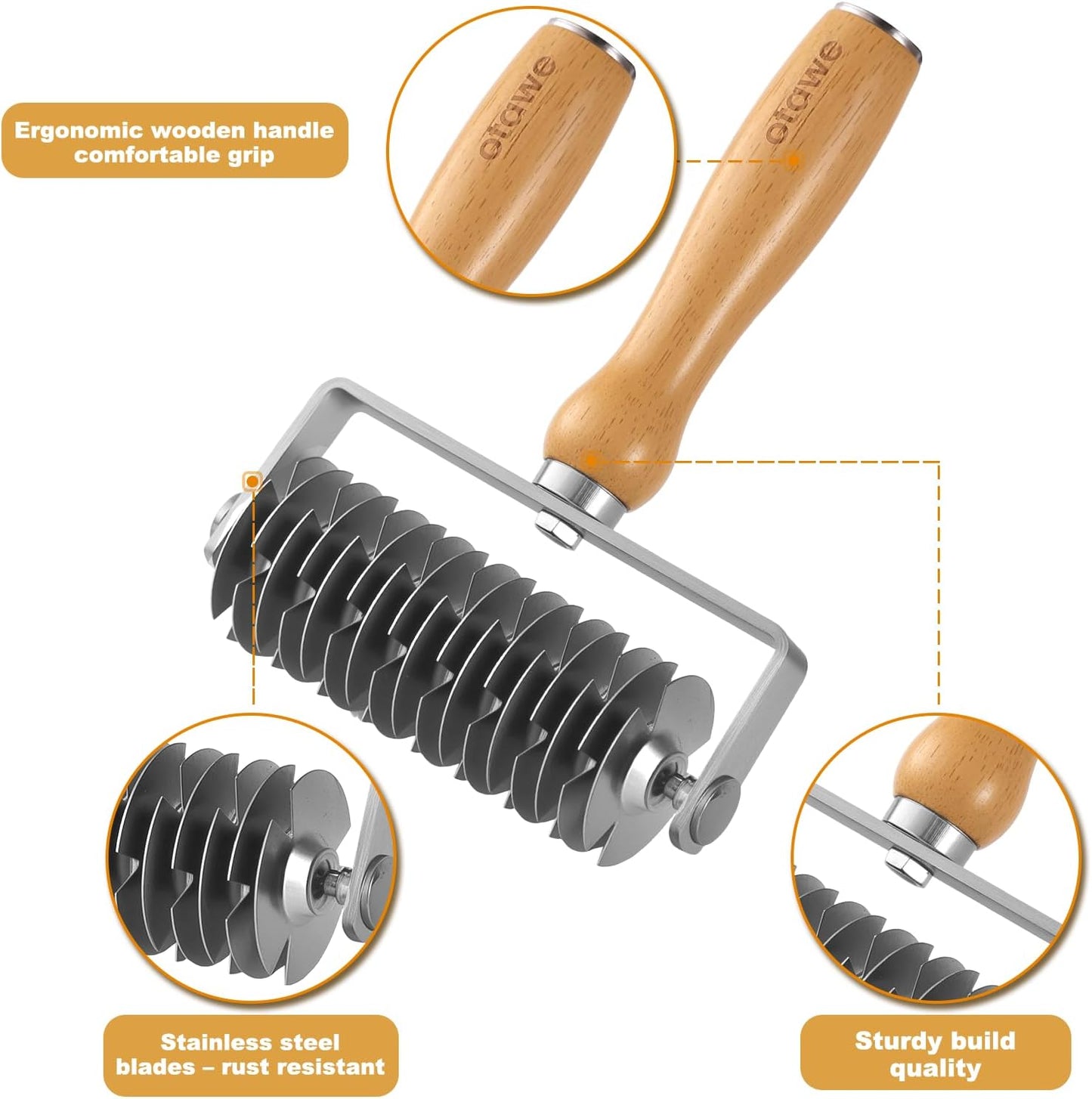Lattice Pastry Cutter – Stainless Steel Roller Cutter with Wooden Handle for Pie, Beef Wellington, Pastry & Bread – Easy Lattice Pattern –
