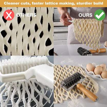 Lattice Pastry Cutter – Stainless Steel Roller Cutter with Wooden Handle for Pie, Beef Wellington, Pastry & Bread – Easy Lattice Pattern –