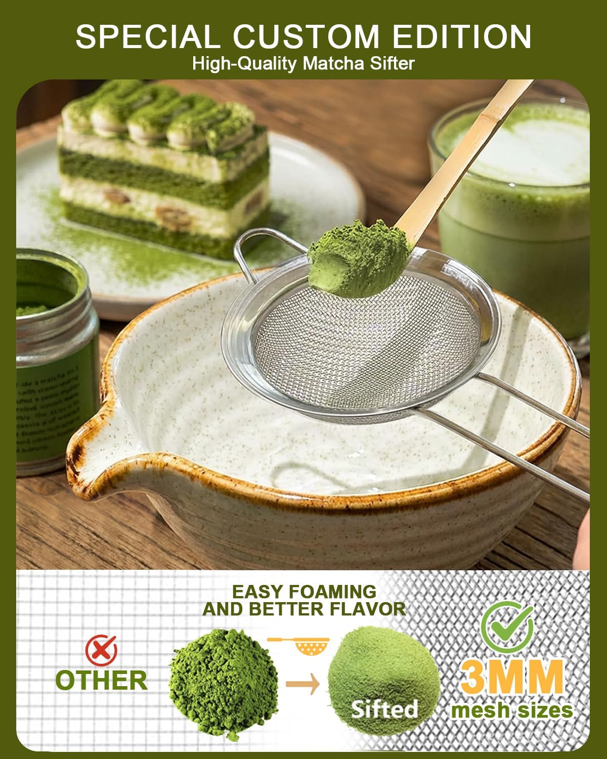 Matcha Whisk Set with Matcha Bowl, Matcha Whisk Holder Matcha Bamboo Whisks, Scoop, Sifter, Mothers Day Gifts for Women Mom Her Girl Friend Home Kitchen Decor Kit for Tea Enthusiasts