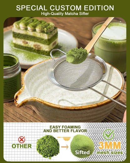 Matcha Whisk Set with Matcha Bowl, Matcha Whisk Holder Matcha Bamboo Whisks, Scoop, Sifter, Mothers Day Gifts for Women Mom Her Girl Friend Home Kitchen Decor Kit for Tea Enthusiasts
