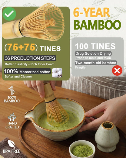 Matcha Whisk Set with Matcha Bowl, Matcha Whisk Holder Matcha Bamboo Whisks, Scoop, Sifter, Mothers Day Gifts for Women Mom Her Girl Friend Home Kitchen Decor Kit for Tea Enthusiasts