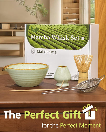 Matcha Whisk Set with Matcha Bowl, Matcha Whisk Holder Matcha Bamboo Whisks, Scoop, Sifter, Mothers Day Gifts for Women Mom Her Girl Friend Home Kitchen Decor Kit for Tea Enthusiasts