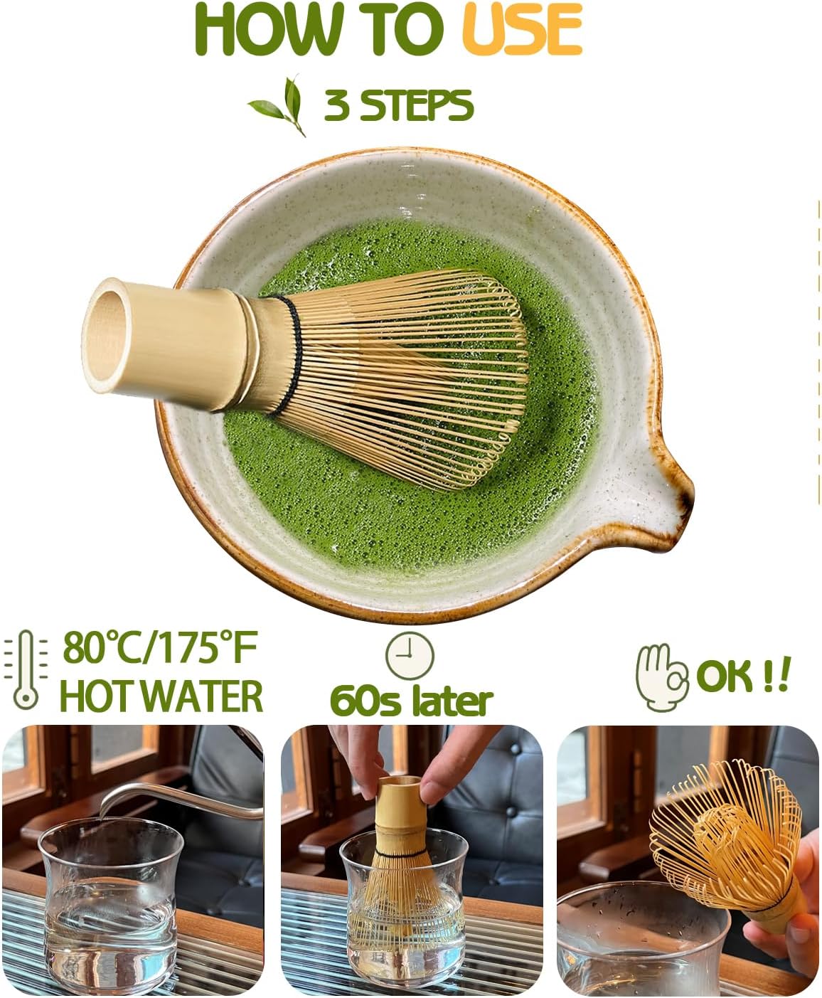 Matcha Whisk Set with Matcha Bowl, Matcha Whisk Holder Matcha Bamboo Whisks, Scoop, Sifter, Mothers Day Gifts for Women Mom Her Girl Friend Home Kitchen Decor Kit for Tea Enthusiasts