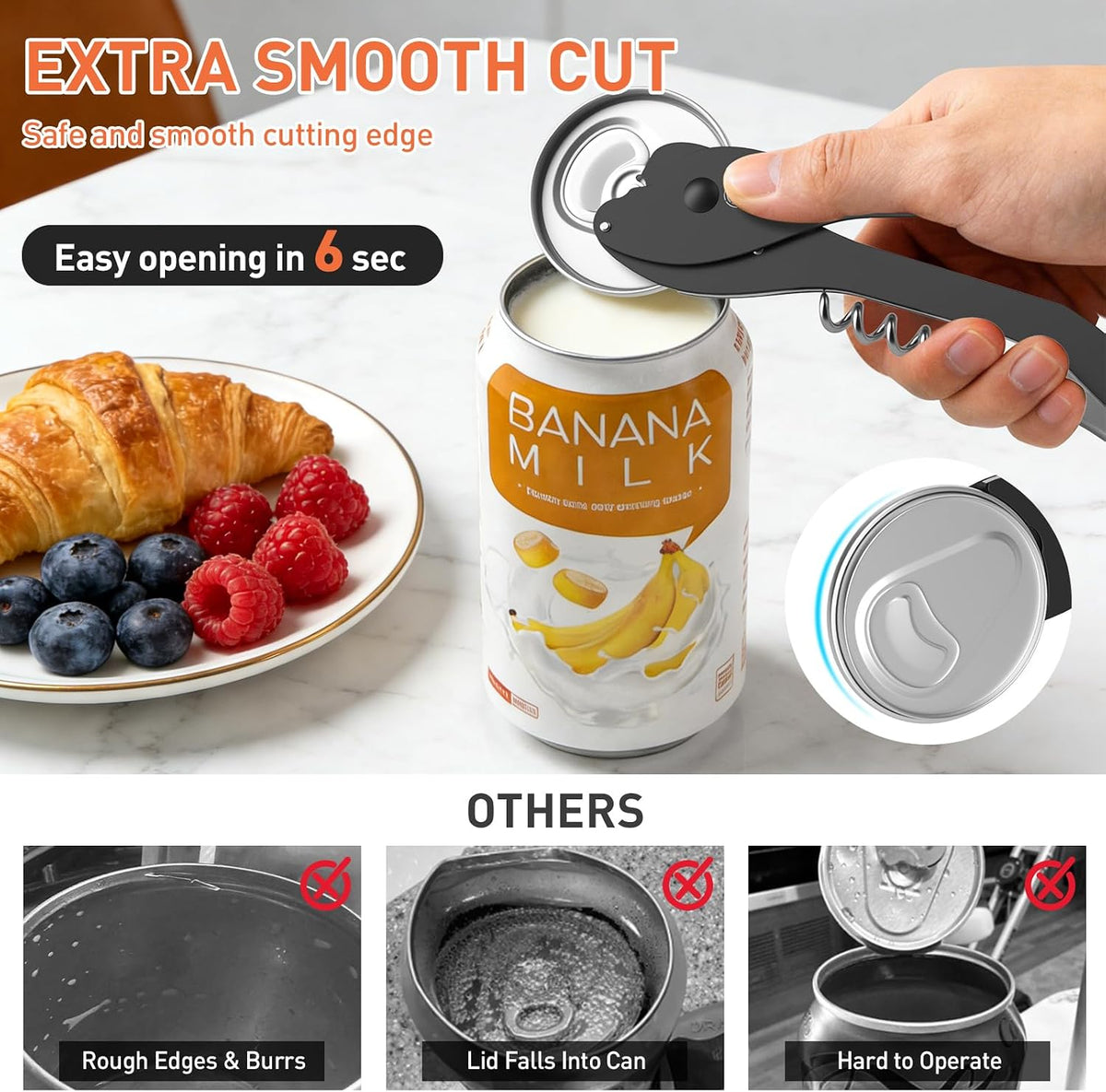 ikkle Soda Can Opener Smooth Edge 5-in-1 Portable Can Top Remover