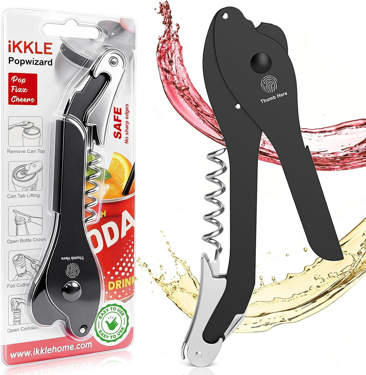 ikkle Soda Can Opener Smooth Edge 5-in-1 Portable Can Top Remover