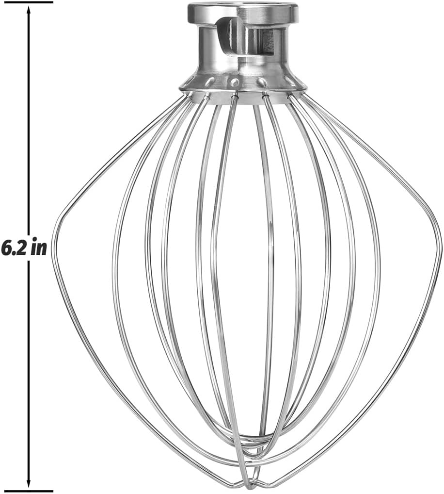 K45WW Dishwasher Safe Whisk Attachment Fits 4.5 Quart and 5 QT KitchenAid Tilt-Head Stand Mixer Stainless Steel 6 Wires Whip for Egg Heavy Cream Beater, Cakes Mayonnaise
