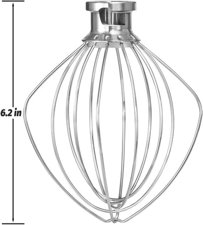 K45WW Dishwasher Safe Whisk Attachment Fits 4.5 Quart and 5 QT KitchenAid Tilt-Head Stand Mixer Stainless Steel 6 Wires Whip for Egg Heavy Cream Beater, Cakes Mayonnaise