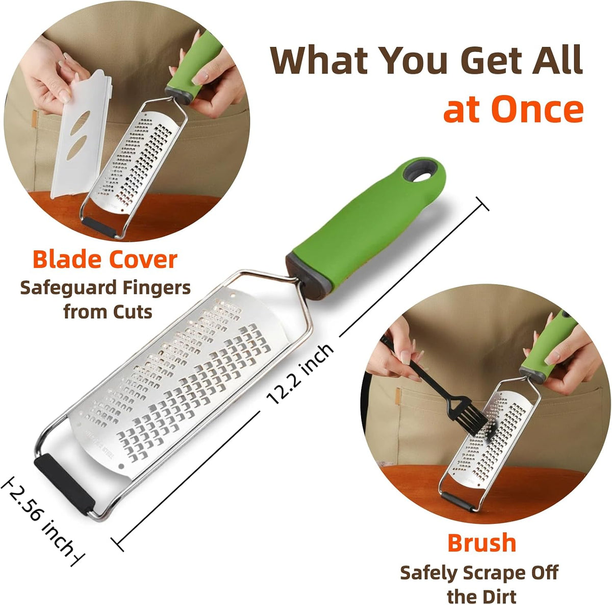 12.2" Paddle Grater, Heavy Duty 304 Stainless Steel, Fine & Coarse