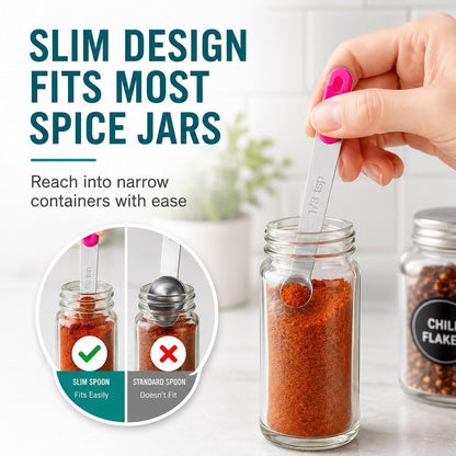 Stainless Steel Mini Measuring Spoons Set of 5 – Precise Teaspoon Measuring Tools 1/64, 1/32, 1/16, 1/8, 1/4 Tsp – Small Spice Measuring Spoons with Silicone Grip Handles & Storage Ring