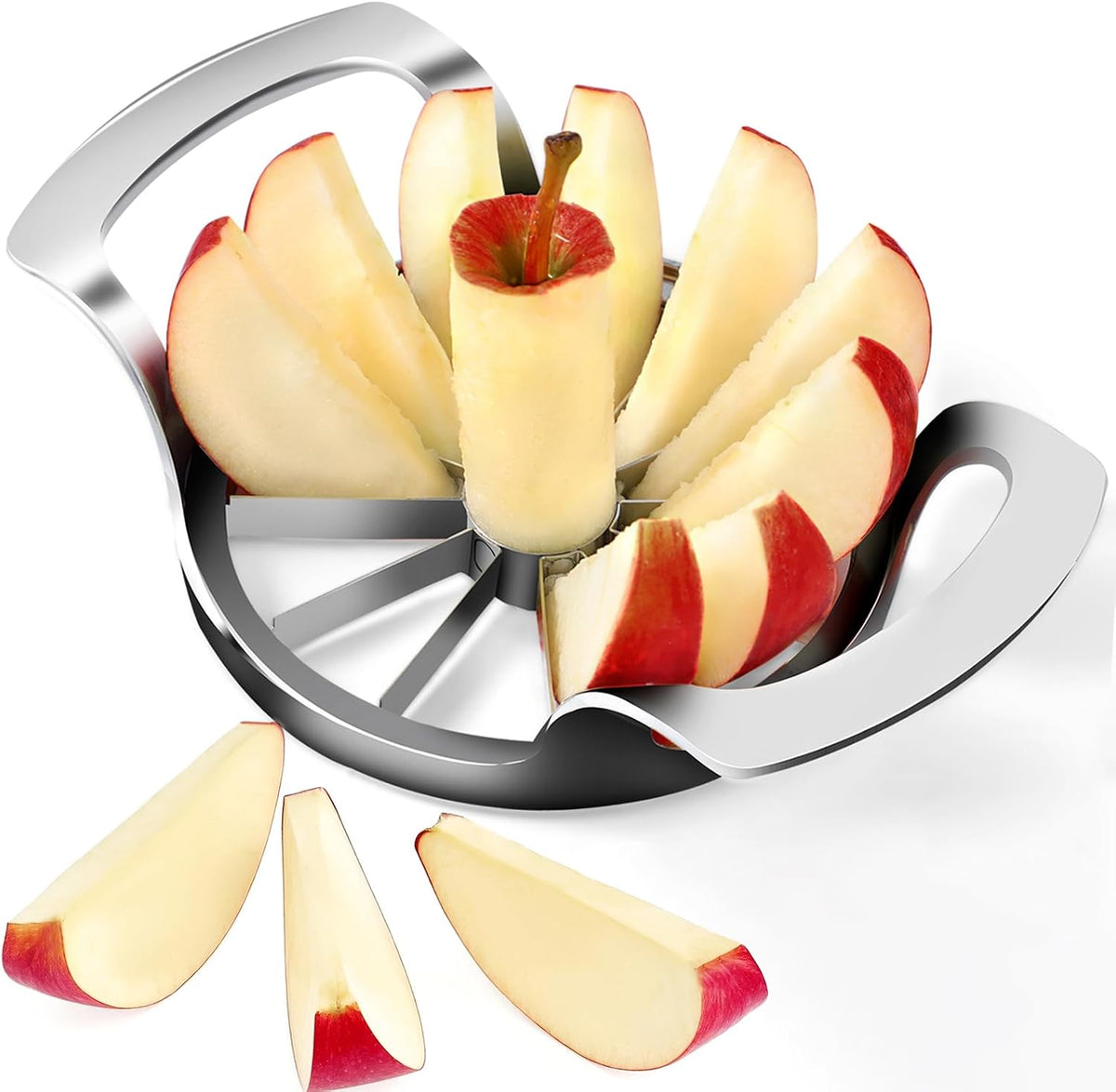 AUBENR 4.72 Inch Extra Large Apple Slicer with 12 Blades - Professional Heavy Duty Apple Cutter -304 Stainless Steel Apple Corer Tool - Sharp Apple Slicer and Corer - Easy to Use - Dishwasher Safe