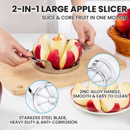 AUBENR 4.72 Inch Extra Large Apple Slicer with 12 Blades - Professional Heavy Duty Apple Cutter -304 Stainless Steel Apple Corer Tool - Sharp Apple Slicer and Corer - Easy to Use - Dishwasher Safe