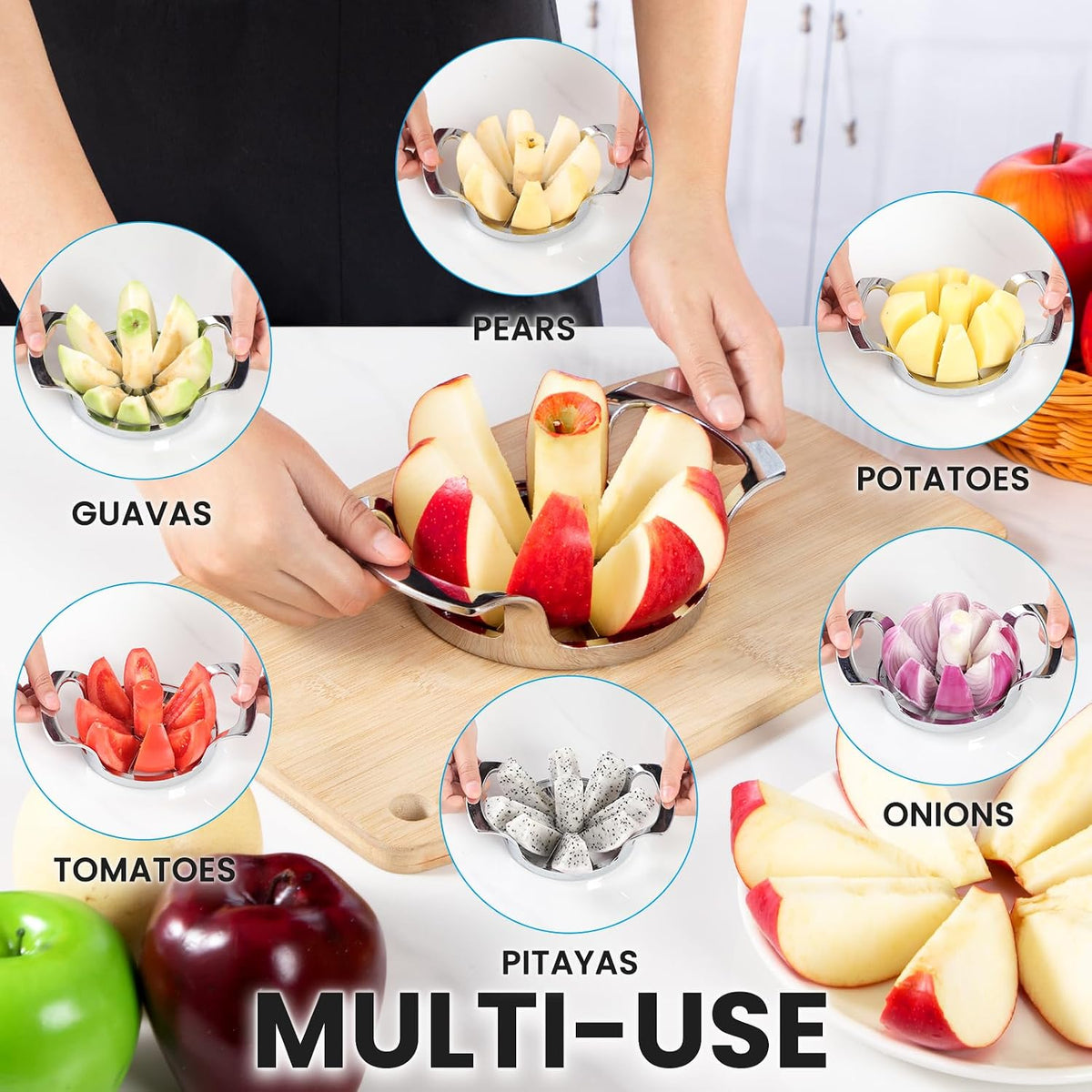 AUBENR 4.72 Inch Extra Large Apple Slicer with 12 Blades - Professional Heavy Duty Apple Cutter -304 Stainless Steel Apple Corer Tool - Sharp Apple Slicer and Corer - Easy to Use - Dishwasher Safe