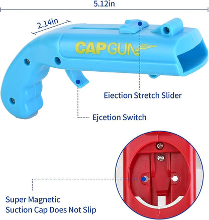 Cap Gun Bottle Opener, 2 Pack Bottle Cap Launcher Shooting Gun, Funny Party Opener for Men, Cool Gadget Present for Him - Blue & Red
