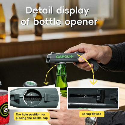 Cap Gun Bottle Opener, 2 Pack Bottle Cap Launcher Shooting Gun, Funny Party Opener for Men, Cool Gadget Present for Him - Blue & Red