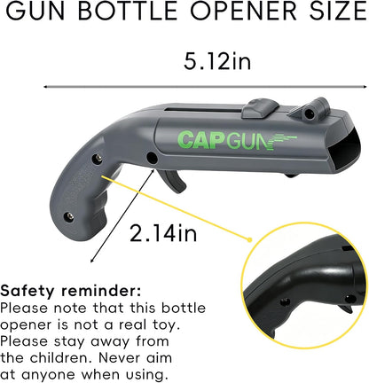 Cap Gun Bottle Opener, 2 Pack Bottle Cap Launcher Shooting Gun, Funny Party Opener for Men, Cool Gadget Present for Him - Blue & Red