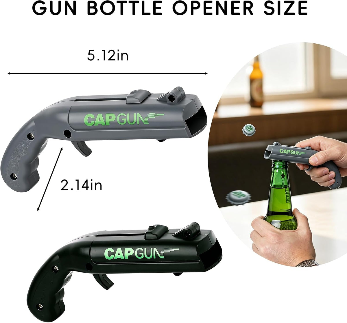 Cap Gun Bottle Opener, 2 Pack Bottle Cap Launcher Shooting Gun, Funny Party Opener for Men, Cool Gadget Present for Him - Blue & Red