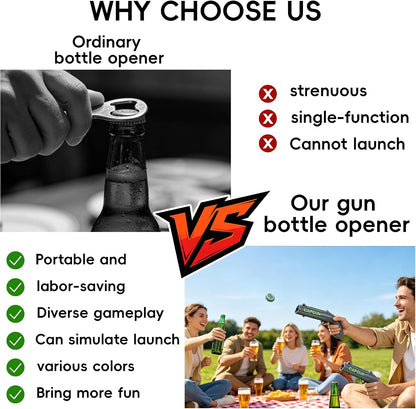 Cap Gun Bottle Opener, 2 Pack Bottle Cap Launcher Shooting Gun, Funny Party Opener for Men, Cool Gadget Present for Him - Blue & Red