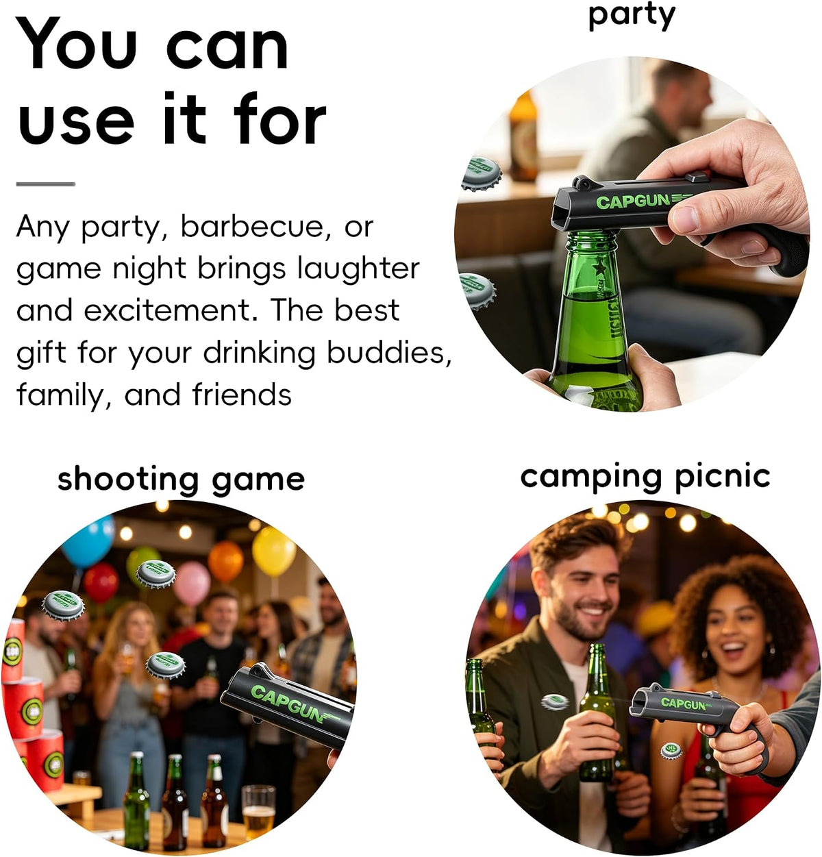 Cap Gun Bottle Opener, 2 Pack Bottle Cap Launcher Shooting Gun, Funny Party Opener for Men, Cool Gadget Present for Him - Blue & Red