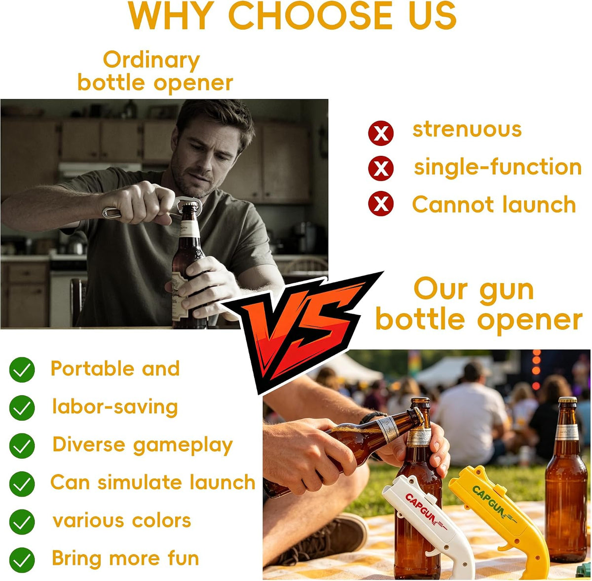 Cap Gun Bottle Opener, 2 Pack Bottle Cap Launcher Shooting Gun, Funny Party Opener for Men, Cool Gadget Present for Him - Blue & Red