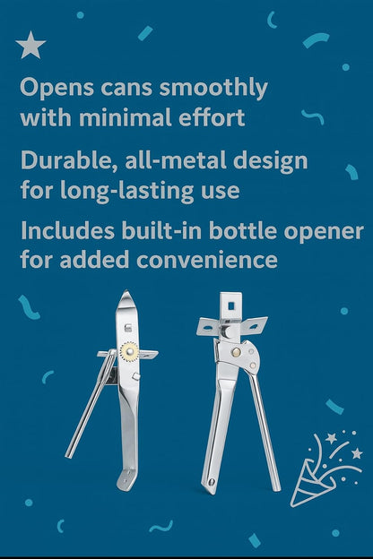 Can Opener Heavy Duty Stainless Steel Smooth Edge Manual Can Opener and Bottle Openers, Soft Comfortable Handle, Oversized Handheld Turn Knob, US Designed Multifunctional Kitchen Tool, 2 pack