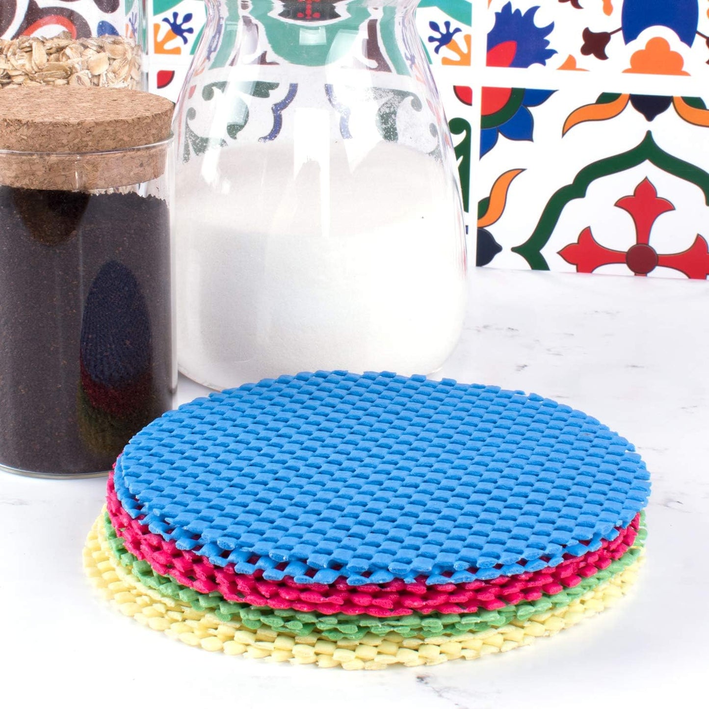 12 Pack Multi-Purpose Manual Jar Gripper Pad Rounds, Bottle Openers, Blue/Green/Red/Yellow