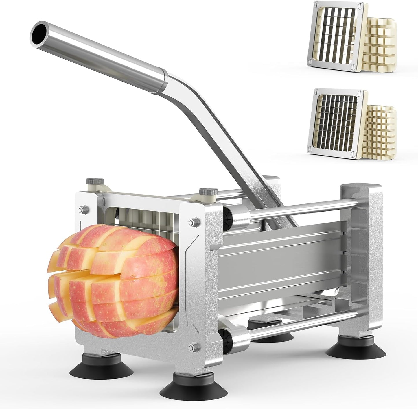 Sunvivi French Fry Cutter Stainless Steel Potato Slicer : with 2 Replaceable blades (1/2 & 3/8 Inch), Professional Fries Cutter for Potatoes, Carrots, Cucumber, Onion, Yam