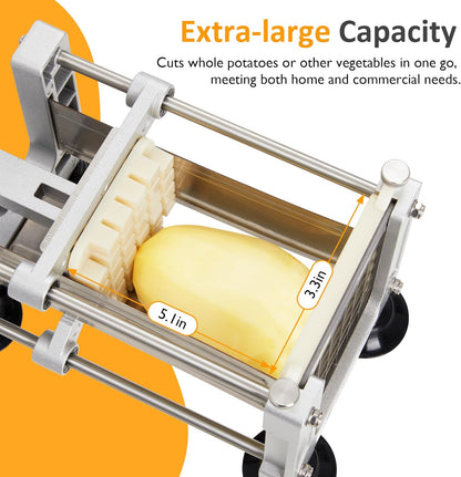 Sunvivi French Fry Cutter Stainless Steel Potato Slicer : with 2 Replaceable blades (1/2 & 3/8 Inch), Professional Fries Cutter for Potatoes, Carrots, Cucumber, Onion, Yam