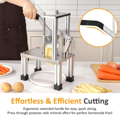 Sunvivi French Fry Cutter Stainless Steel Potato Slicer : with 2 Replaceable blades (1/2 & 3/8 Inch), Professional Fries Cutter for Potatoes, Carrots, Cucumber, Onion, Yam