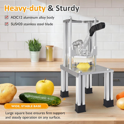 Sunvivi French Fry Cutter Stainless Steel Potato Slicer : with 2 Replaceable blades (1/2 & 3/8 Inch), Professional Fries Cutter for Potatoes, Carrots, Cucumber, Onion, Yam