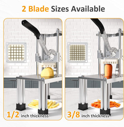 Sunvivi French Fry Cutter Stainless Steel Potato Slicer : with 2 Replaceable blades (1/2 & 3/8 Inch), Professional Fries Cutter for Potatoes, Carrots, Cucumber, Onion, Yam