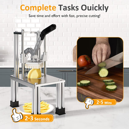 Sunvivi French Fry Cutter Stainless Steel Potato Slicer : with 2 Replaceable blades (1/2 & 3/8 Inch), Professional Fries Cutter for Potatoes, Carrots, Cucumber, Onion, Yam