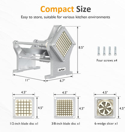 Sunvivi French Fry Cutter Stainless Steel Potato Slicer : with 2 Replaceable blades (1/2 & 3/8 Inch), Professional Fries Cutter for Potatoes, Carrots, Cucumber, Onion, Yam