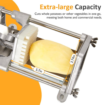 Sunvivi French Fry Cutter Stainless Steel Potato Slicer : with 2 Replaceable blades (1/2 & 3/8 Inch), Professional Fries Cutter for Potatoes, Carrots, Cucumber, Onion, Yam