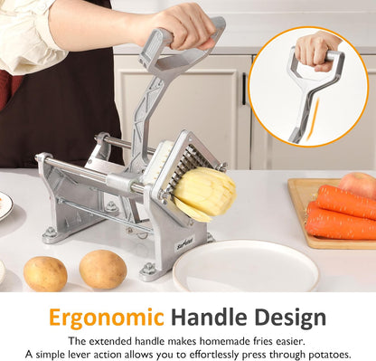 Sunvivi French Fry Cutter Stainless Steel Potato Slicer : with 2 Replaceable blades (1/2 & 3/8 Inch), Professional Fries Cutter for Potatoes, Carrots, Cucumber, Onion, Yam