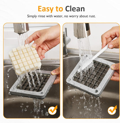 Sunvivi French Fry Cutter Stainless Steel Potato Slicer : with 2 Replaceable blades (1/2 & 3/8 Inch), Professional Fries Cutter for Potatoes, Carrots, Cucumber, Onion, Yam