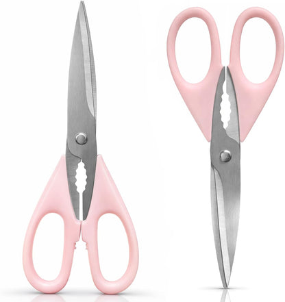 2-Pack Pink Kitchen Scissors, Heavy-Duty All-Purpose Meat Shears, Stainless Steel, Dishwasher Safe