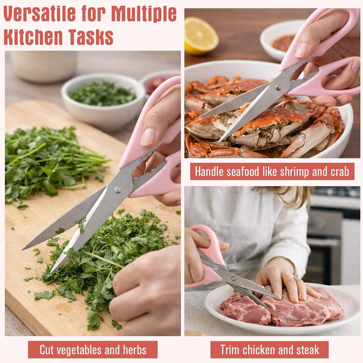 2-Pack Pink Kitchen Scissors, Heavy-Duty All-Purpose Meat Shears, Stainless Steel, Dishwasher Safe