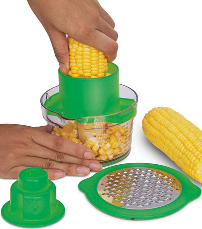 Corn Cob Peeler MultiTool Set - Includes Corn Cob Remover, Pusher, Measuring Cup, and Grater