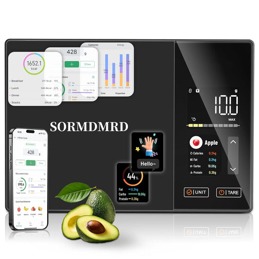 Smart Kitchen Food Scale with Nutritional Calculator | Calorie Fat Carbs Protein Tracker, Free App, Barcode Scan, Food Preload, On-Screen Nutrient Display, Personal Goals, 11 lb