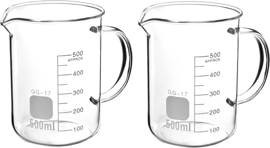 Beaker with Handle, 500ml Measuring Cup, Borosilicate Glass,Beaker Mug with Pouring Spout, 2 Pack
